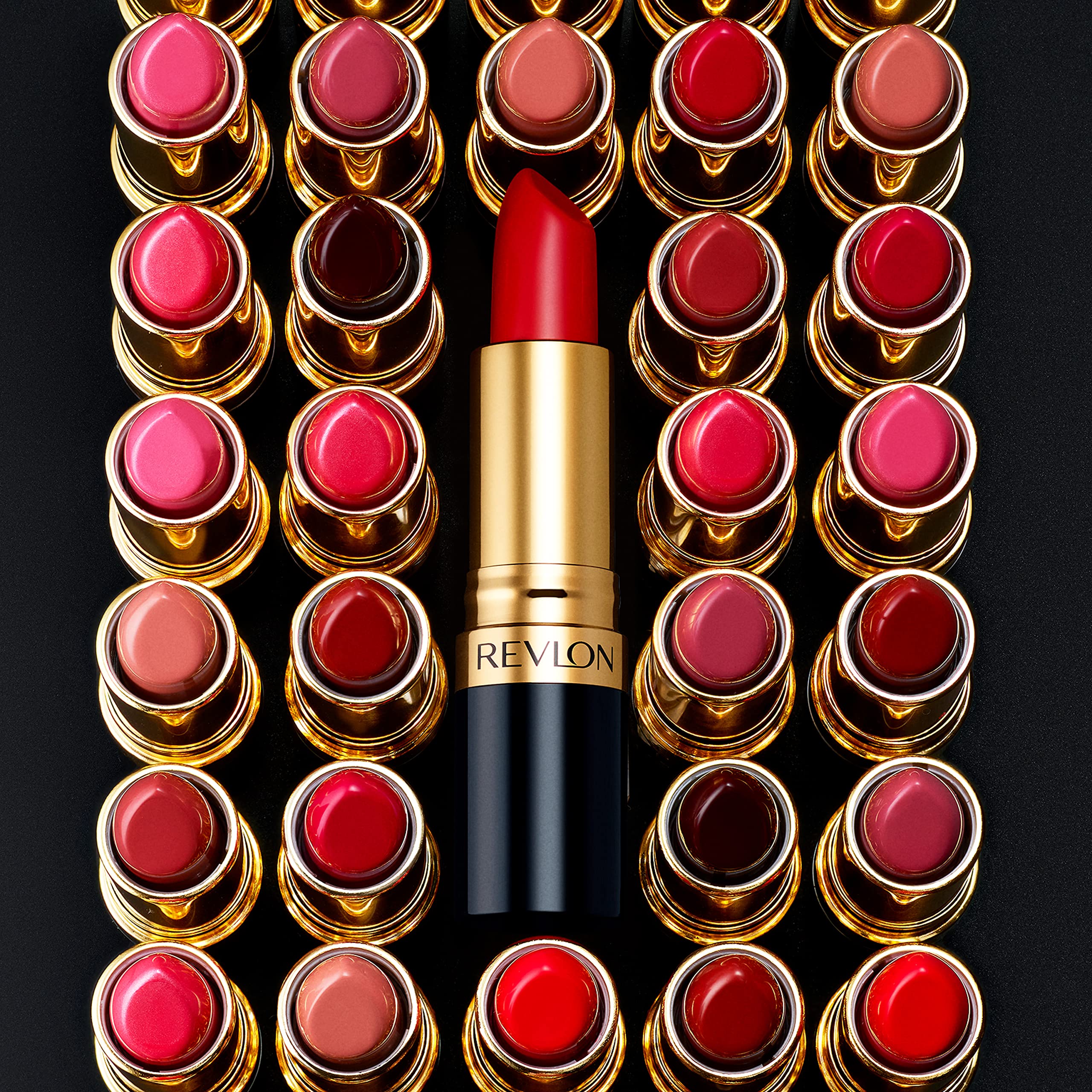 REVLON Super Lustrous Lipstick closeup reveals luxurious color from microfine pigments with lightweight feel.