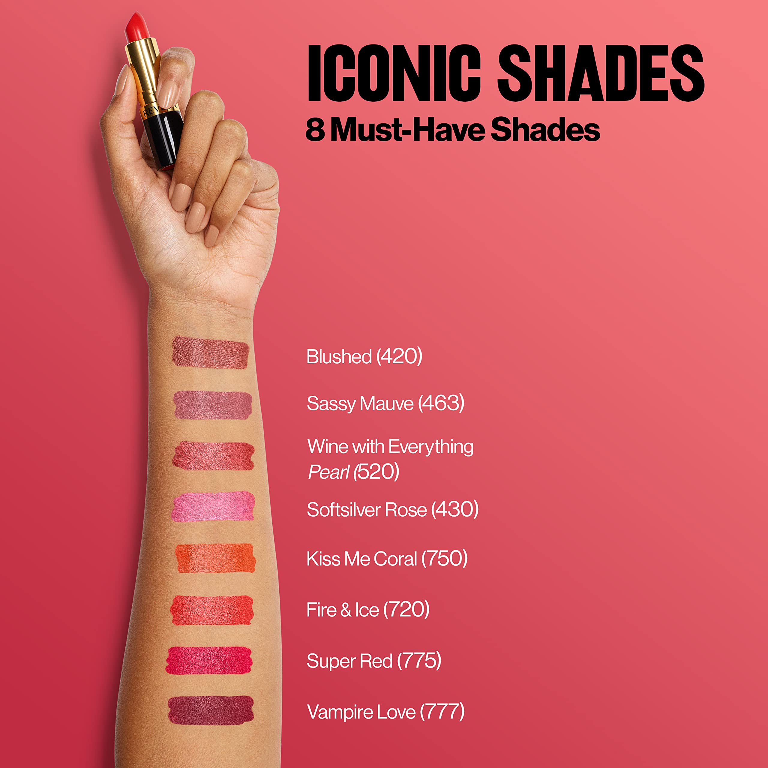 REVLON Super Lustrous Lipstick 12-new-shades swatch offers versatile looks.