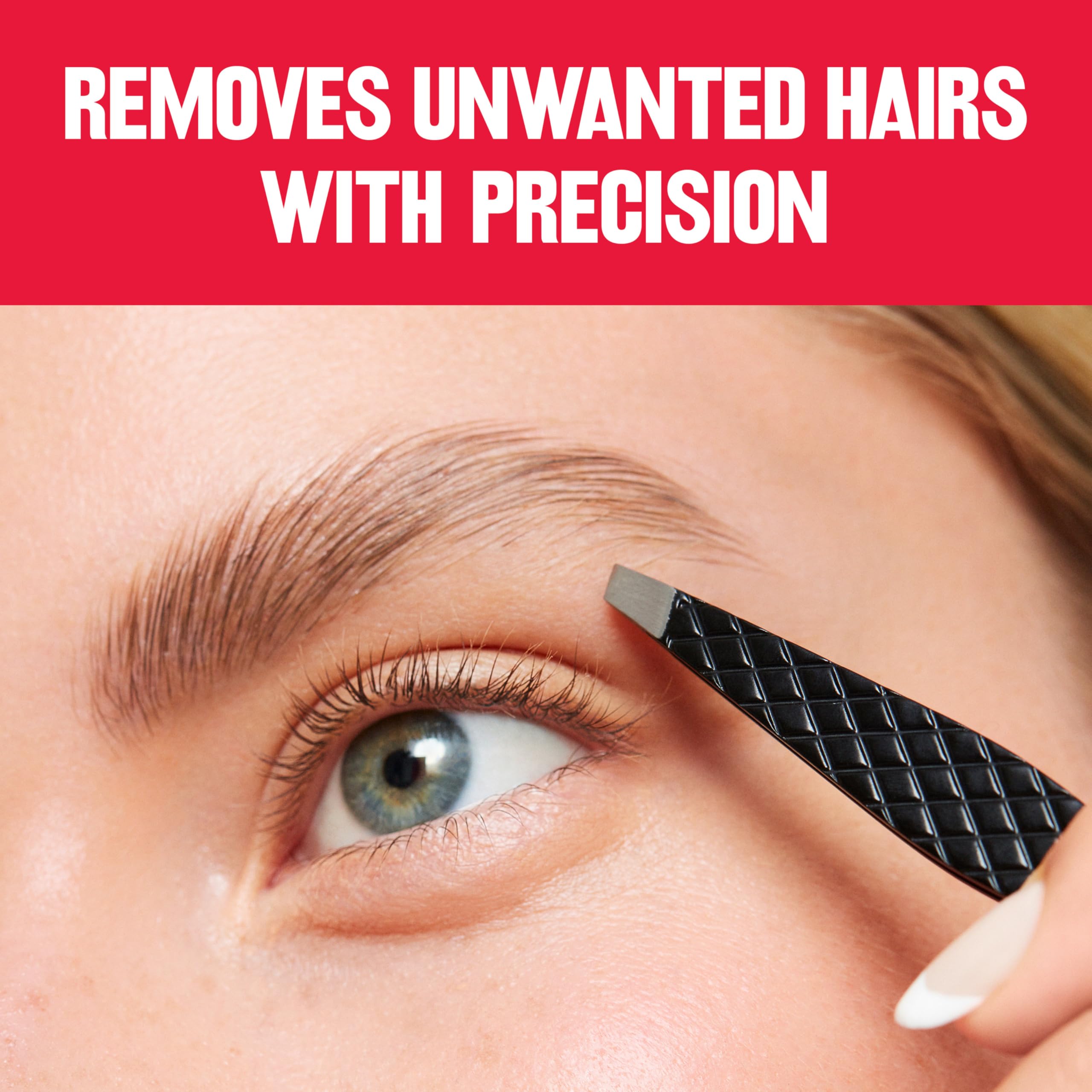 Revlon tweezer pictured with travel essentials for quick touch-up benefit