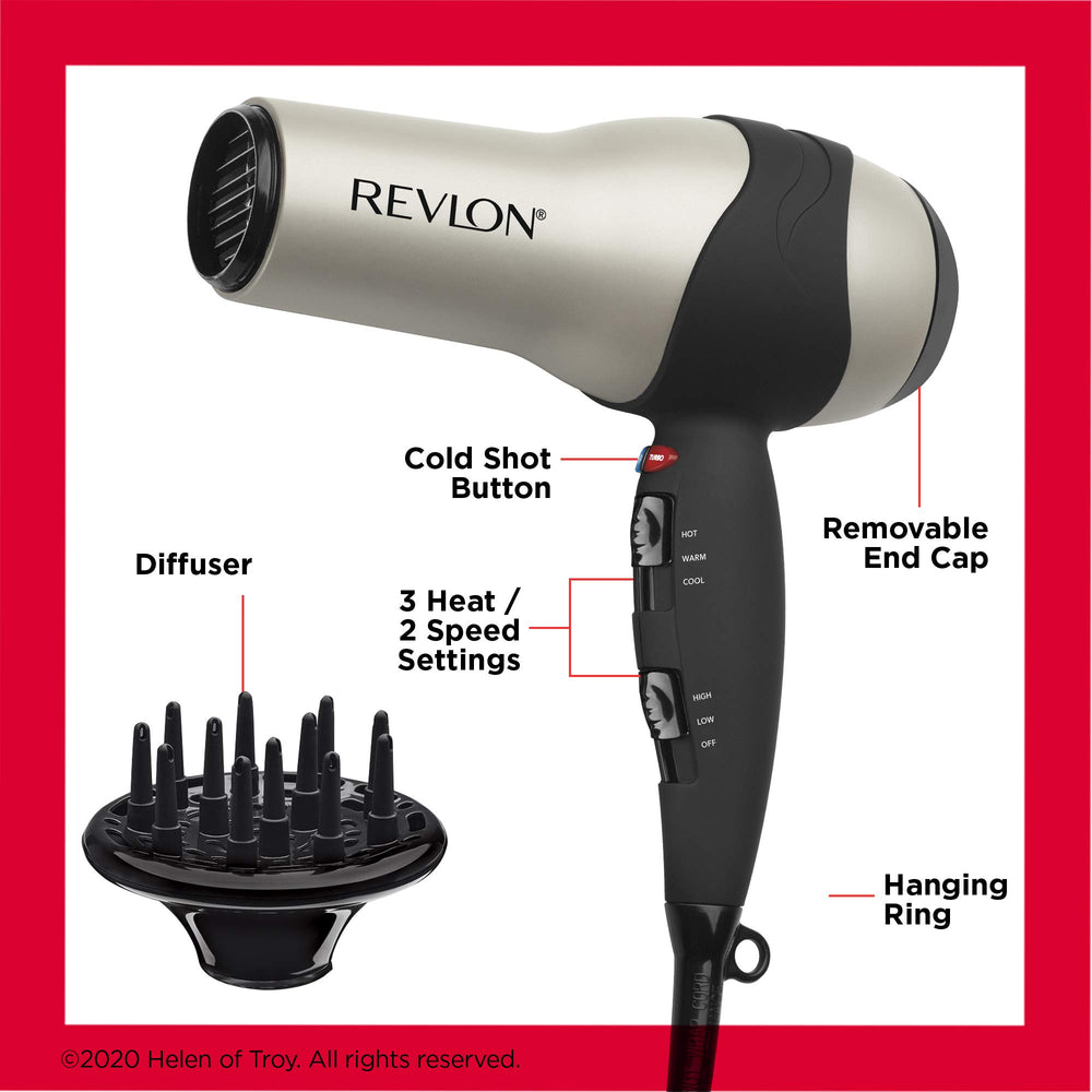 REVLON Turbo Hair Dryer three heat and two speed settings with a cool shot.