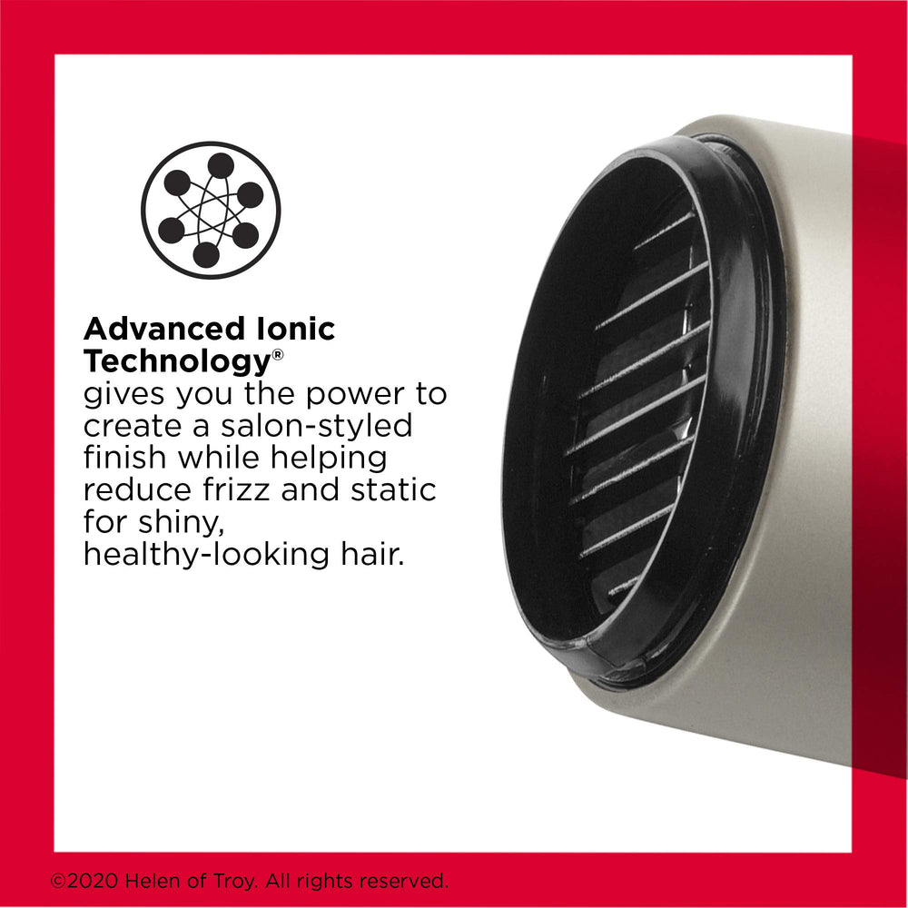 REVLON Turbo Hair Dryer with ionic technology demonstrates frizz control in action.