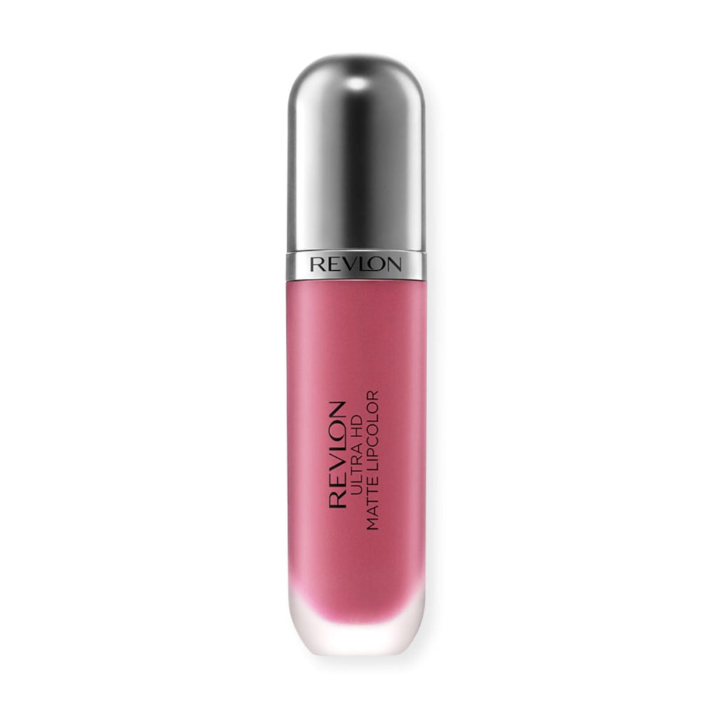 Revlon Ultra HD Matte Lipcolor Pink Devotion swatch on lip for velvety color.