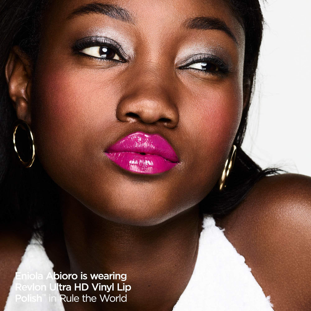 Revlon Ultra HD Vinyl Lip Polish wear test on model shows potential longevity
