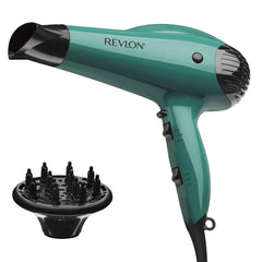 Revlon Volume Booster hair dryer in green, front view, for easy voluminous blowouts at home.
