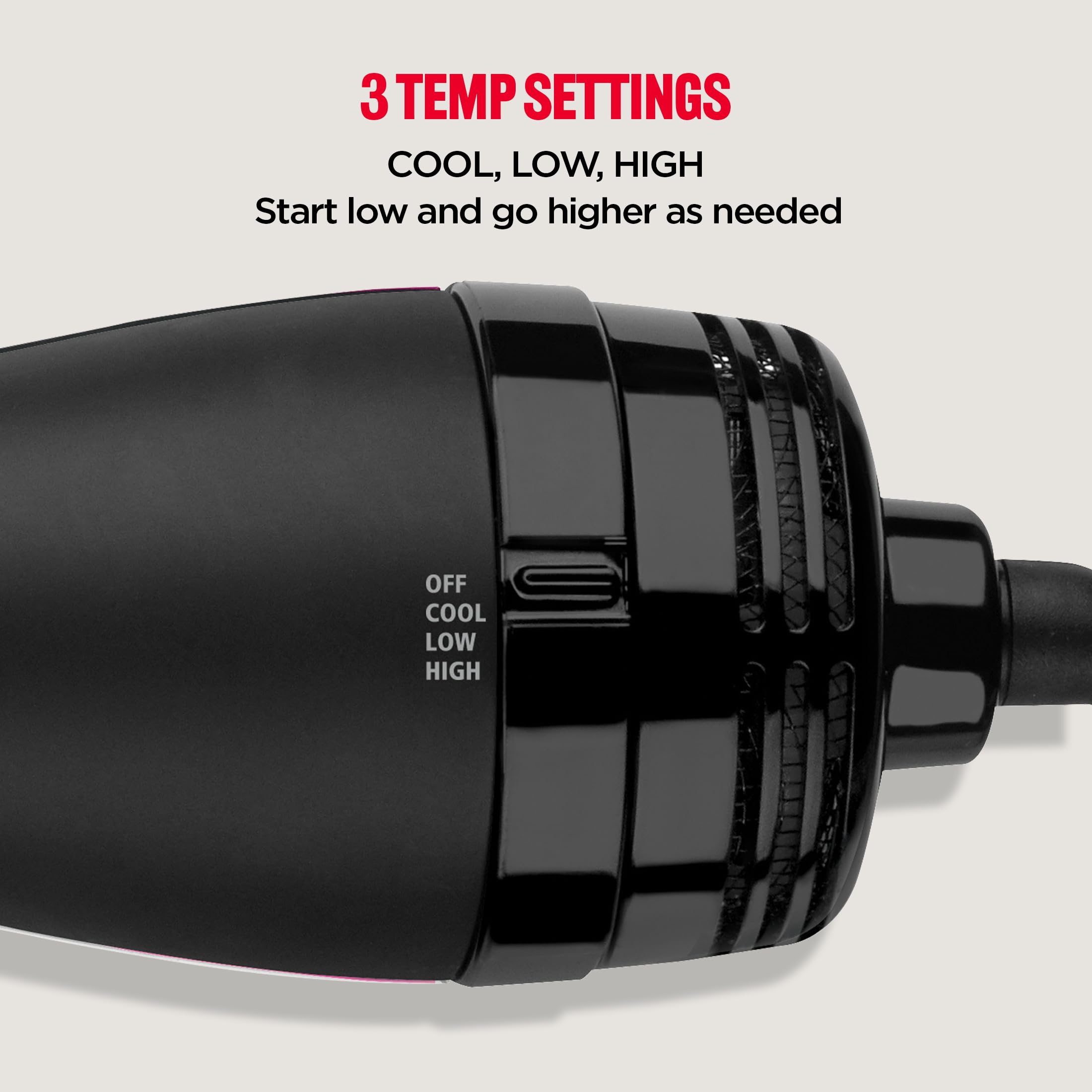 REVLON lifestyle image on a vanity showing salon-style blowout results at home