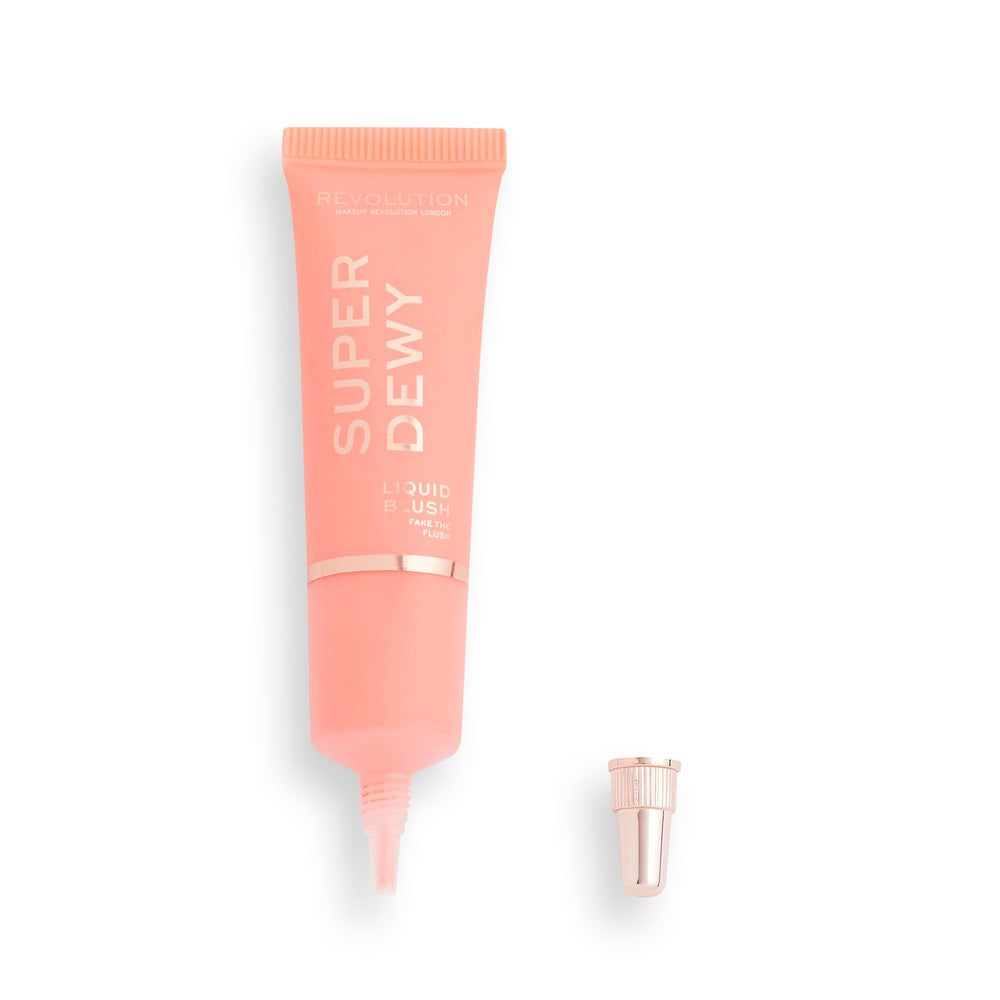 Revolution Beauty London Superdewy Liquid Blush You Had Me at First Blush swatch for vibrant pink glow.