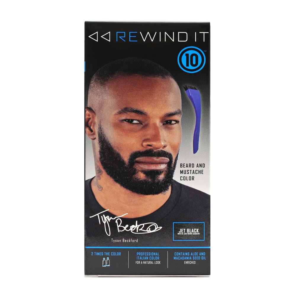 REWIND IT 10 jet black beard color result after 10 minutes.