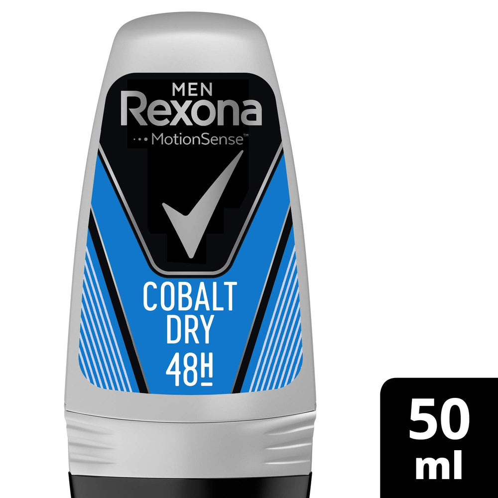 Rexona Cobalt roll-on application demonstrates smooth glide for easy reapplication during workouts.
