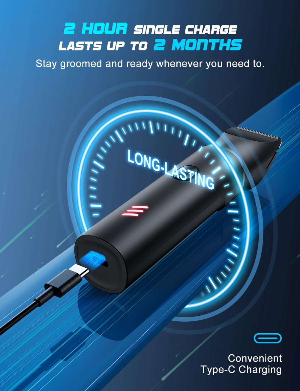 REYOLL USB-C charging with travel lock in use supports convenient travel grooming.