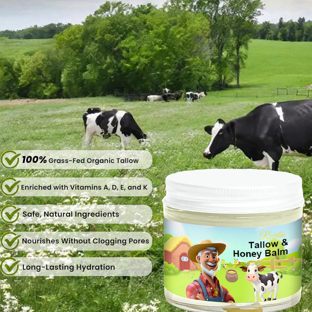 rezebu tallow and honey balm being applied on hand for multi-use moisturizing