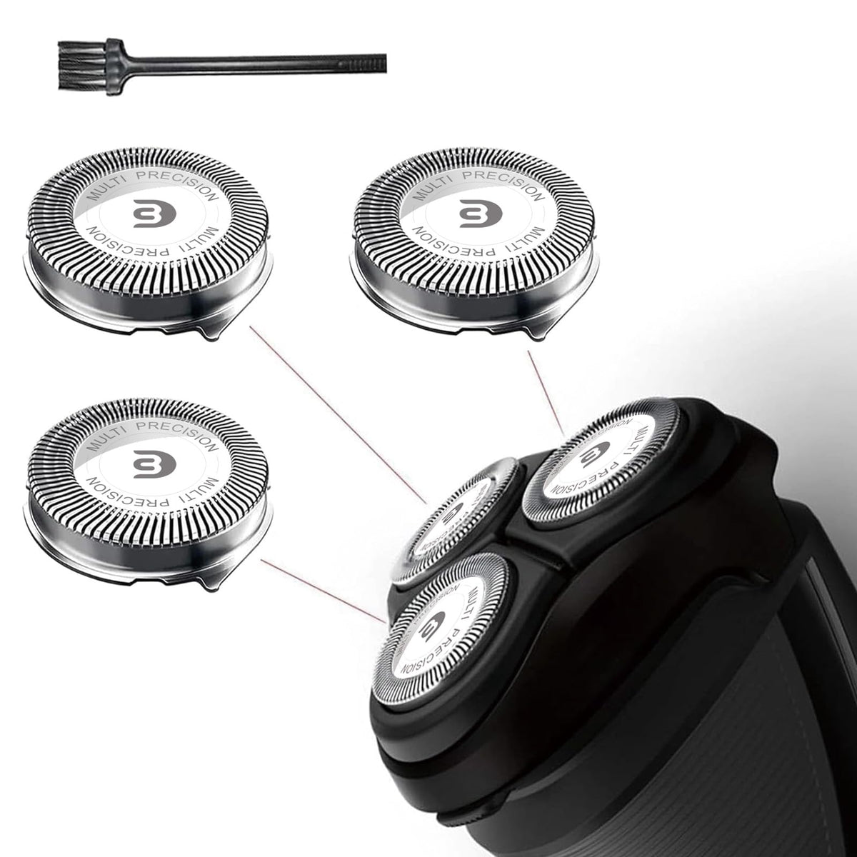 RF RollingFit SH30 three-pack packaging shows compatibility with Philips Norelco shavers.