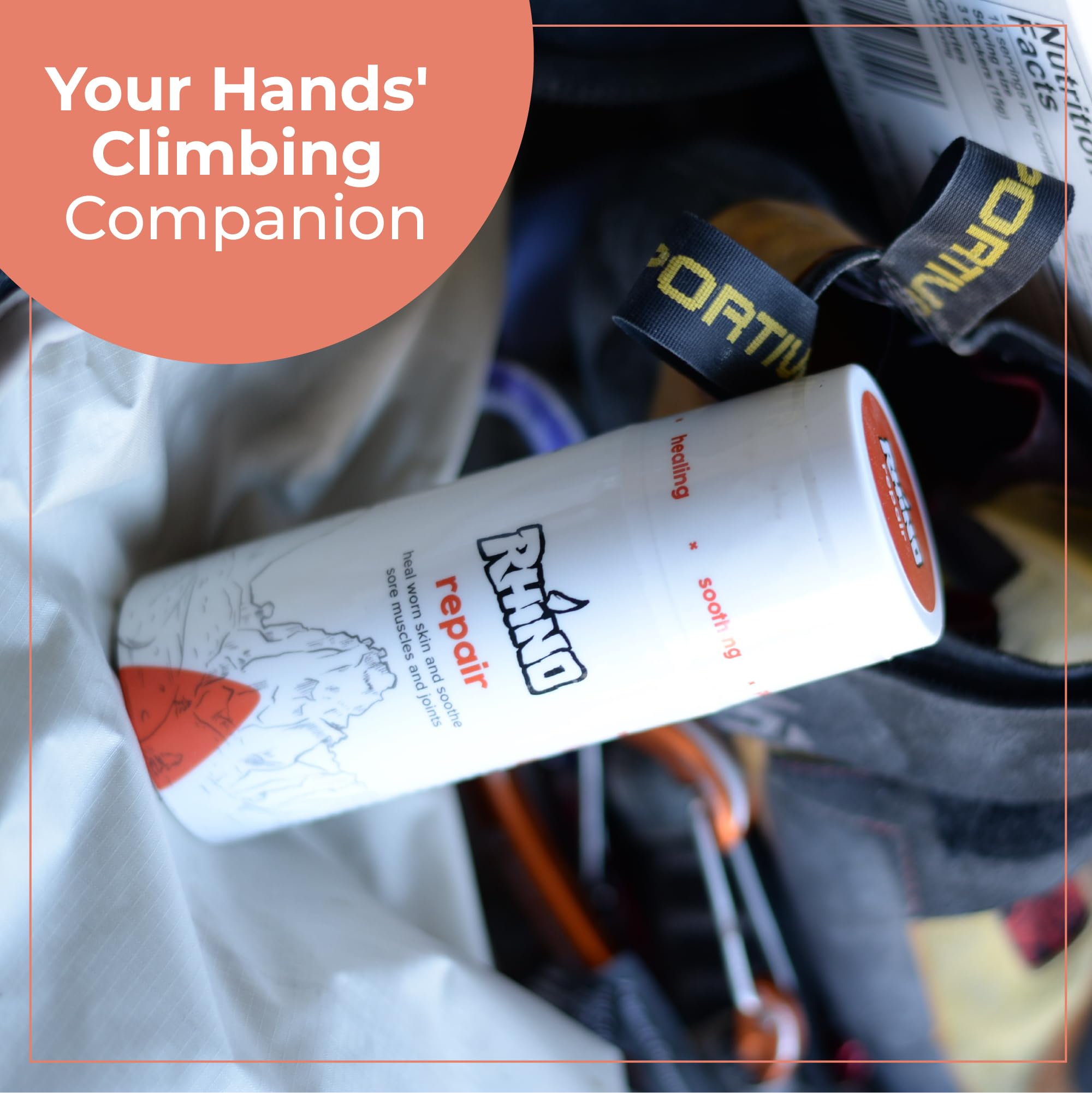 Rhino Skin Solutions Repair Cream shows menthol cooling for quick comfort after workouts.