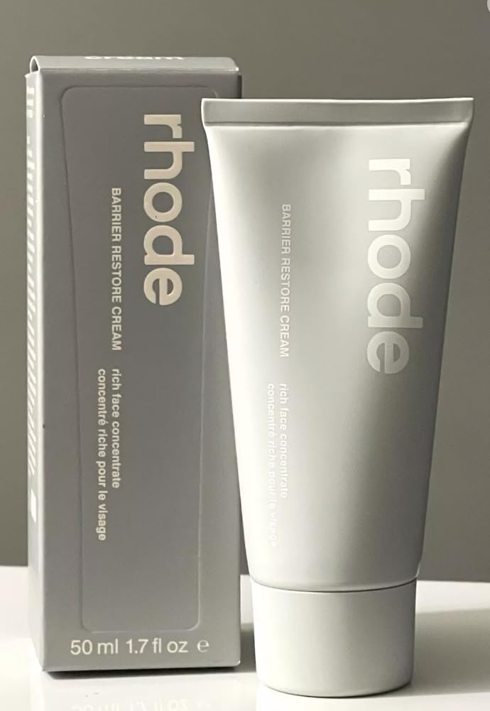 Rhode Barrier Restore Cream jar closeup showing rich hydration for daily moisture support.