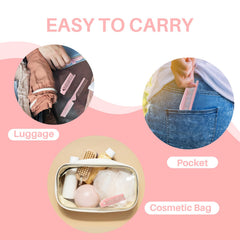 RHOS mini folding comb pink packaged as a thoughtful travel gift.
