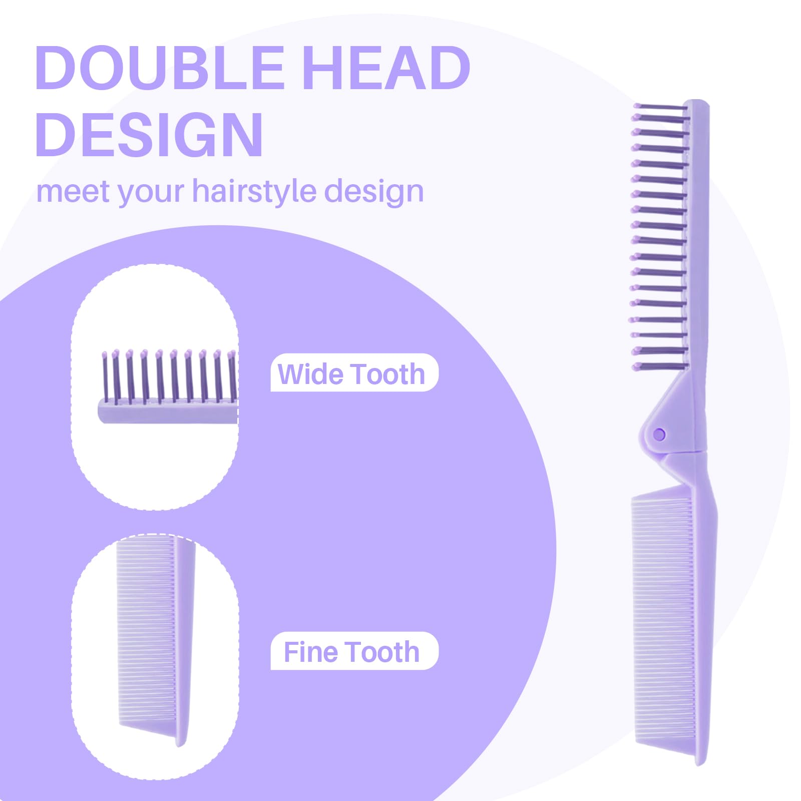 RHOS mini folding comb purple closed fits purse for quick touch-ups.