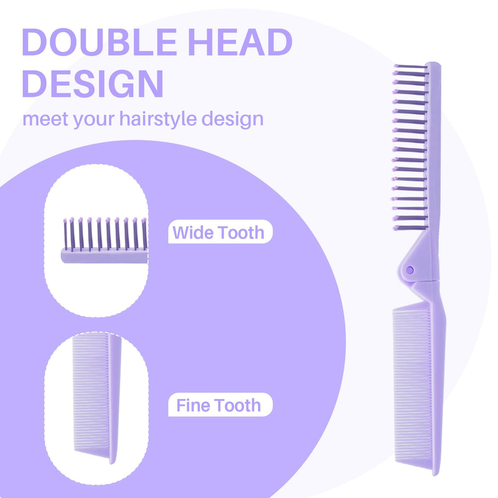RHOS mini folding comb purple closed fits purse for quick touch-ups.