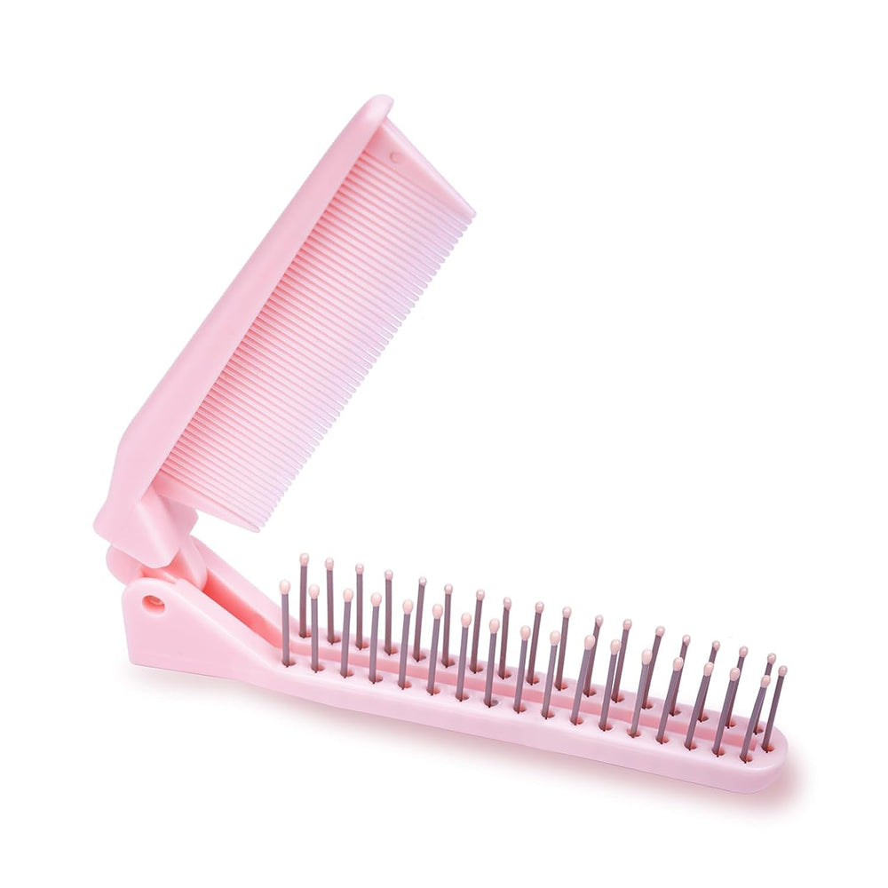 RHOS travel mini hair brush folded compact for purse use with portable detangling benefits