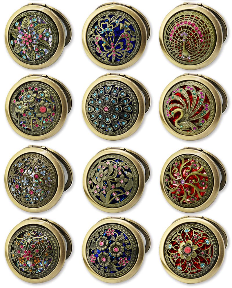 Rich Boxer metal travel makeup mirror open showcases vintage European style for elegant vanity setups.