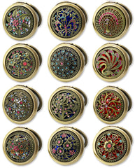 Rich Boxer metal travel makeup mirror open showcases vintage European style for elegant vanity setups.