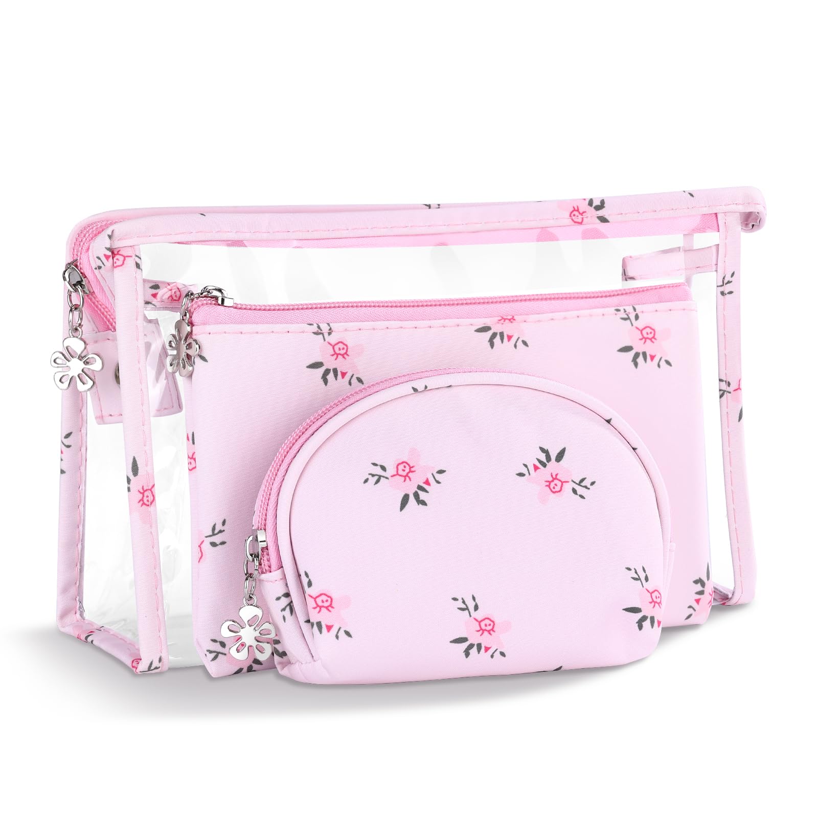 Richeart clear makeup bag with zipper showing items at a glance for easy travel organization