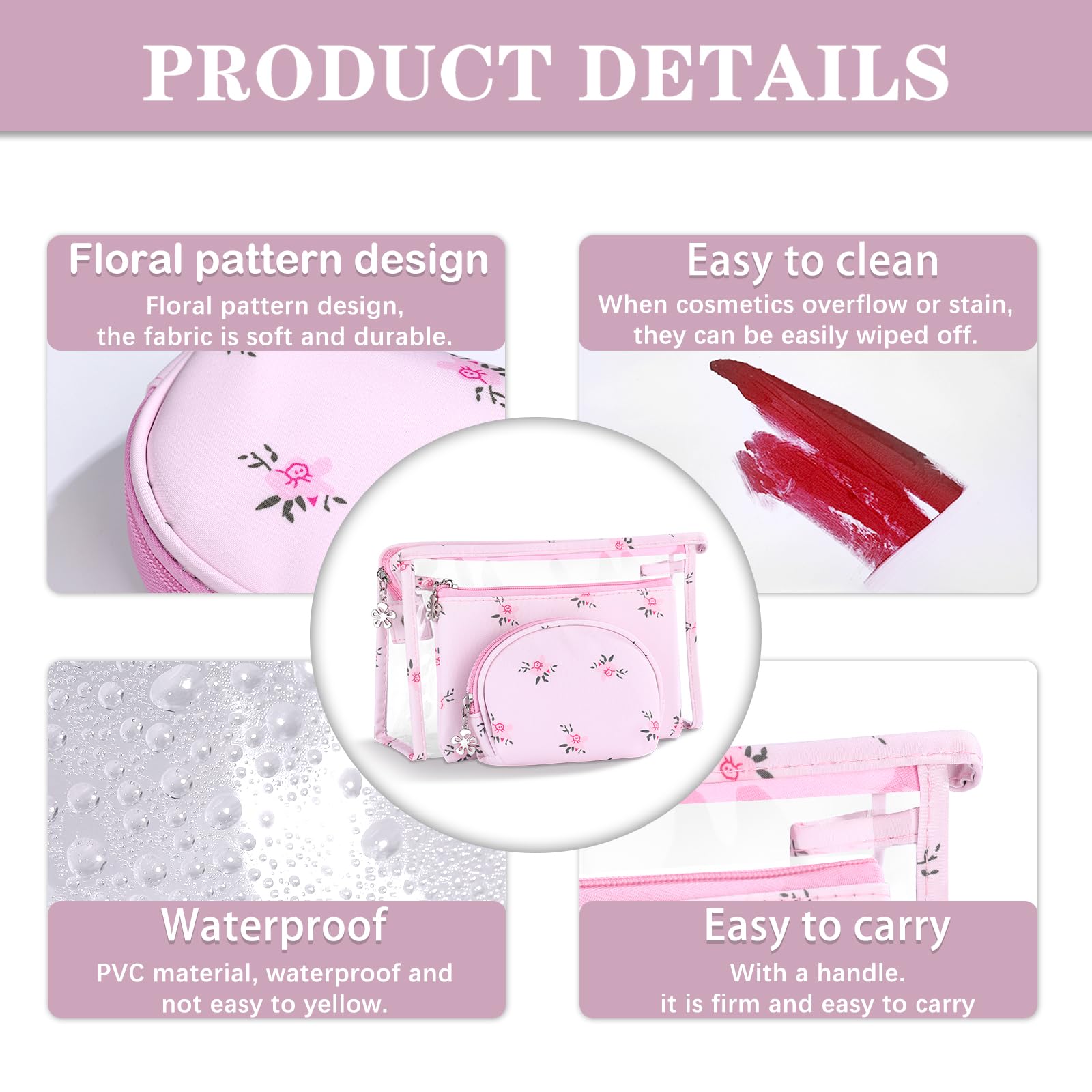 Richeart floral design clear bag ideal for cosmetics and accessories