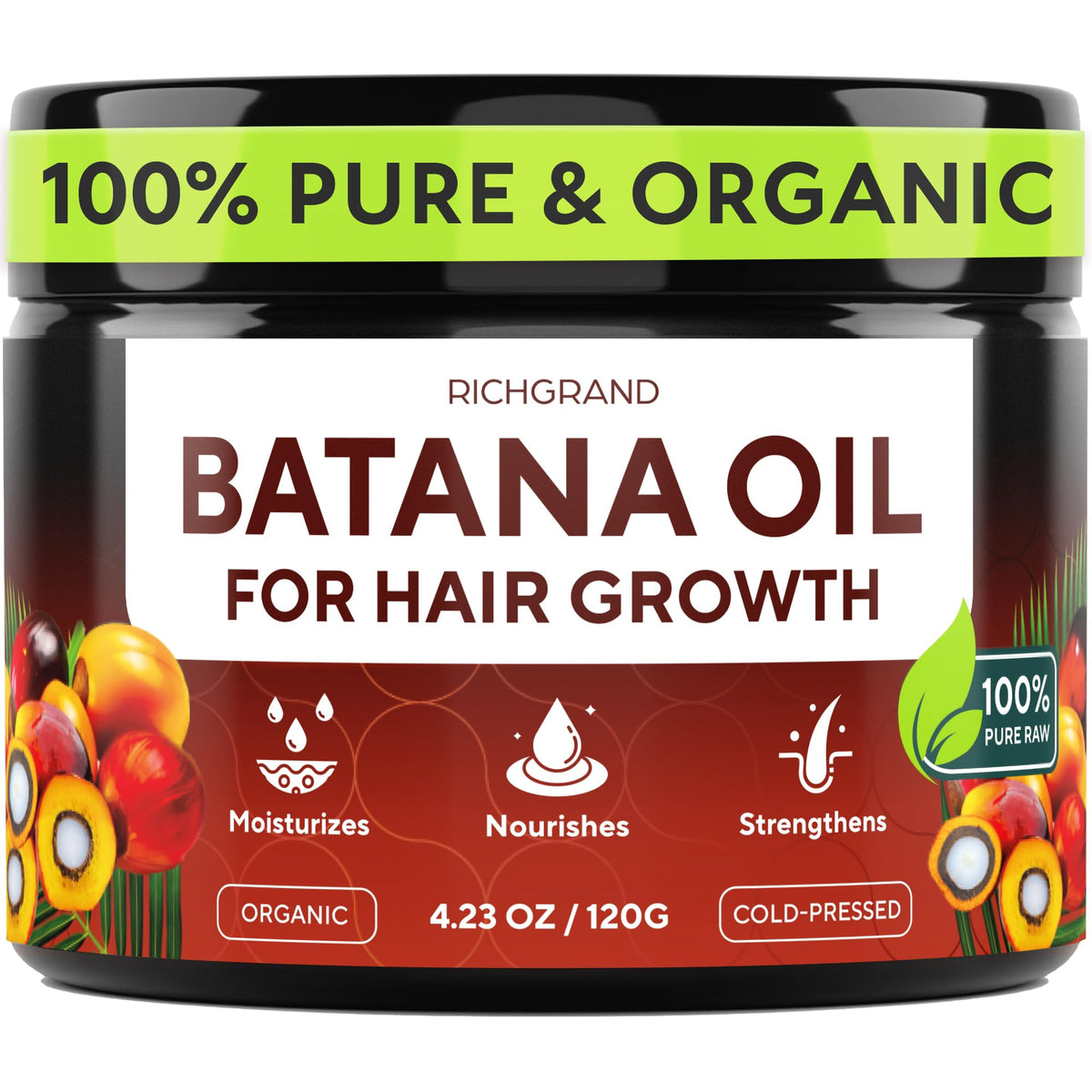 RICHGRAND Batana Oil bottle 4oz nourishes hair for fuller strands.