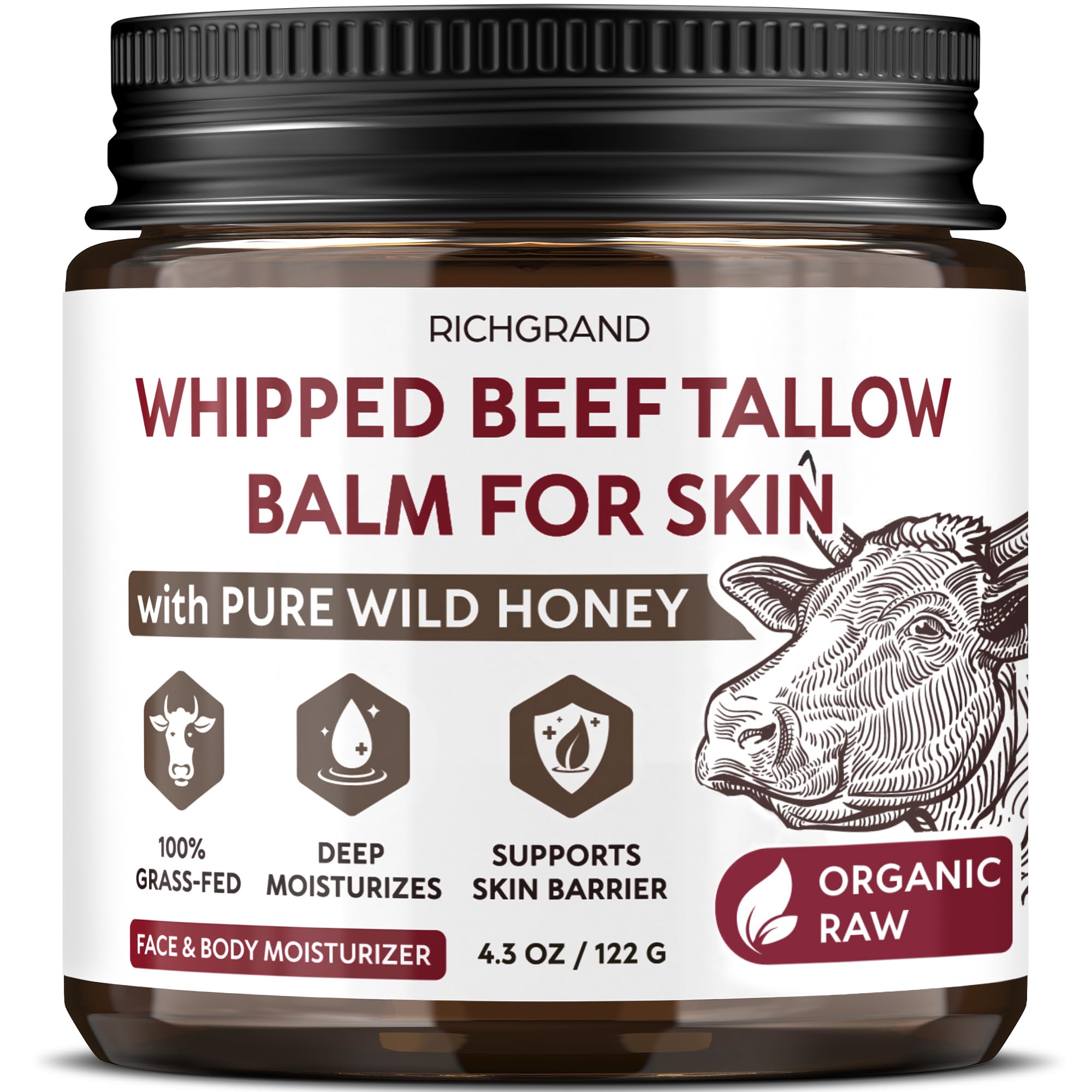 RICHGRAND beef tallow jar close-up with whipped texture for hydration