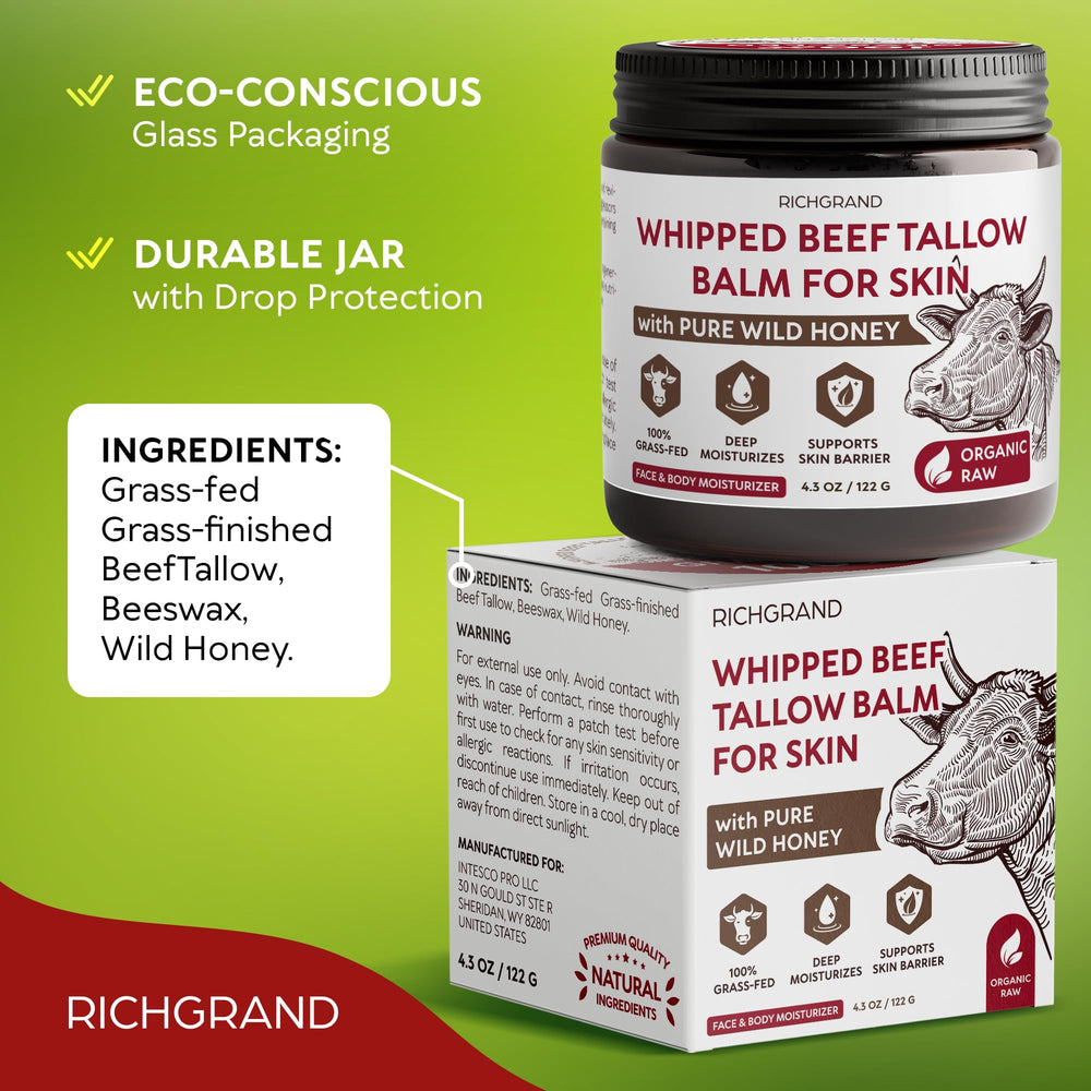 RICHGRAND grass-fed beef tallow packaging in clean jar