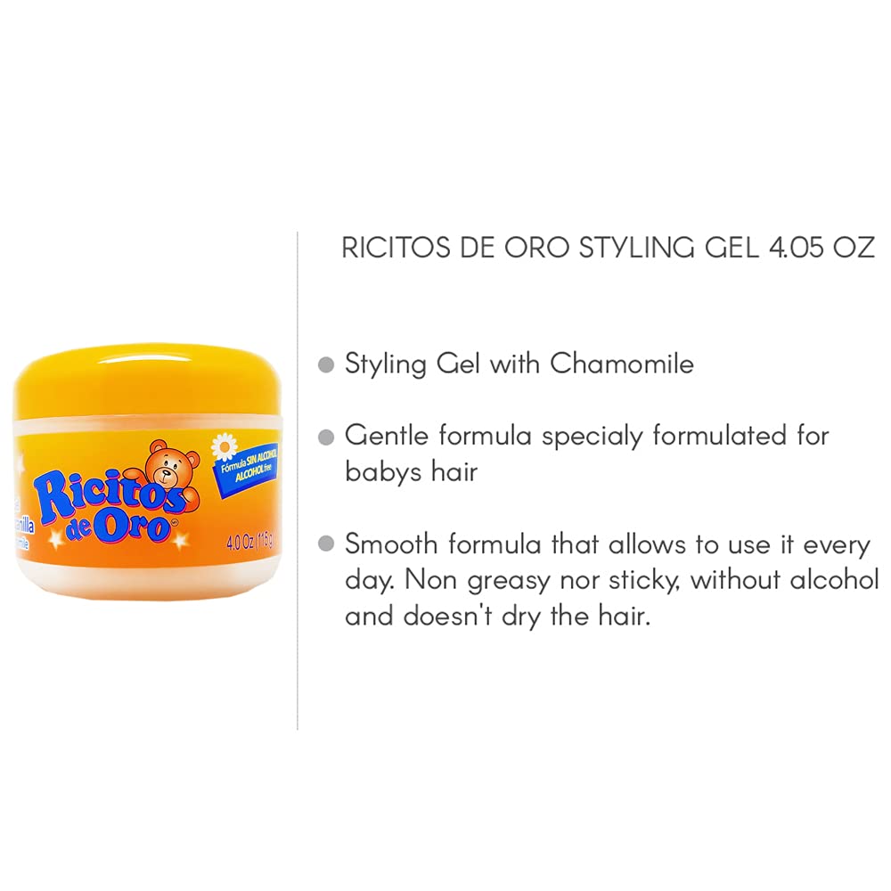 Ricitos de Oro Chamomile Styling Gel texture closeup highlights non-greasy, non-sticky daily use.