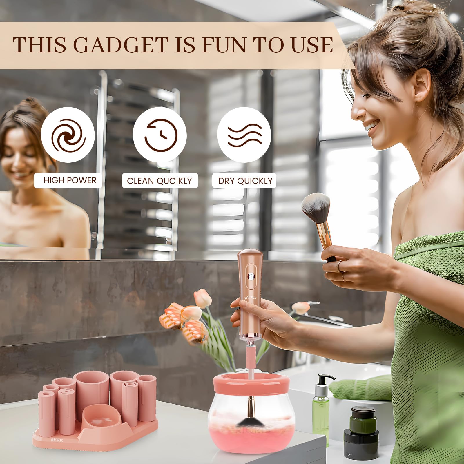 RICRIS cleaned brushes look brand-new, showcasing refreshed makeup performance.