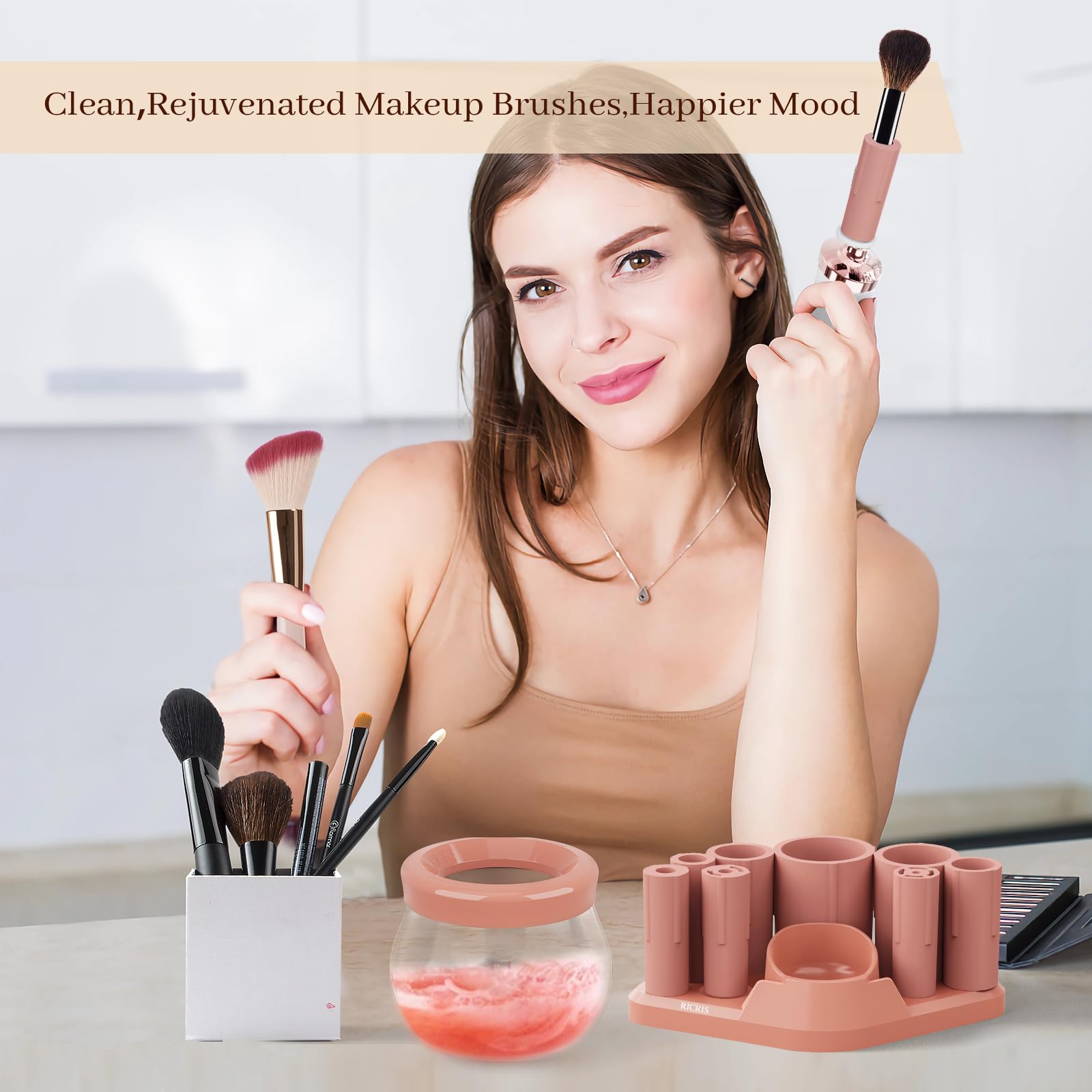 RICRIS deep-clean cosmetics residues refreshes brush bristles for renewed use