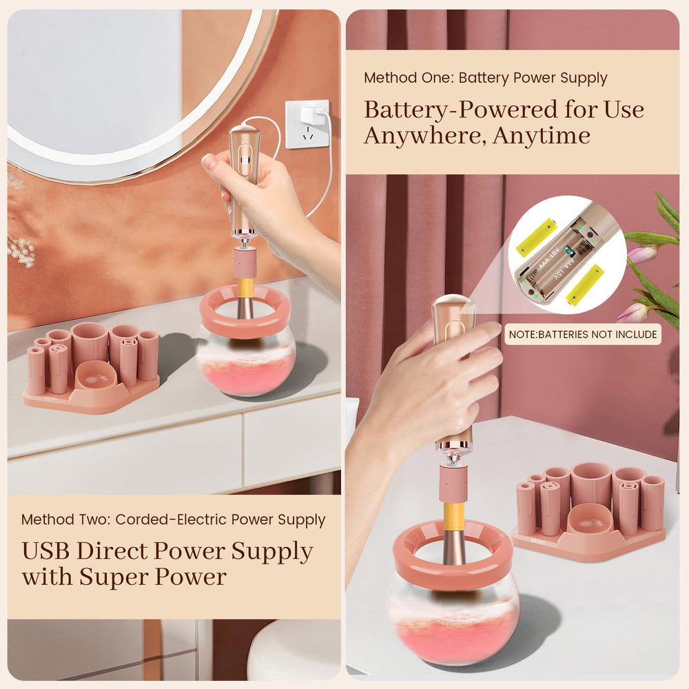 RICRIS dual power options show USB and battery modes for on-the-go cleaning.