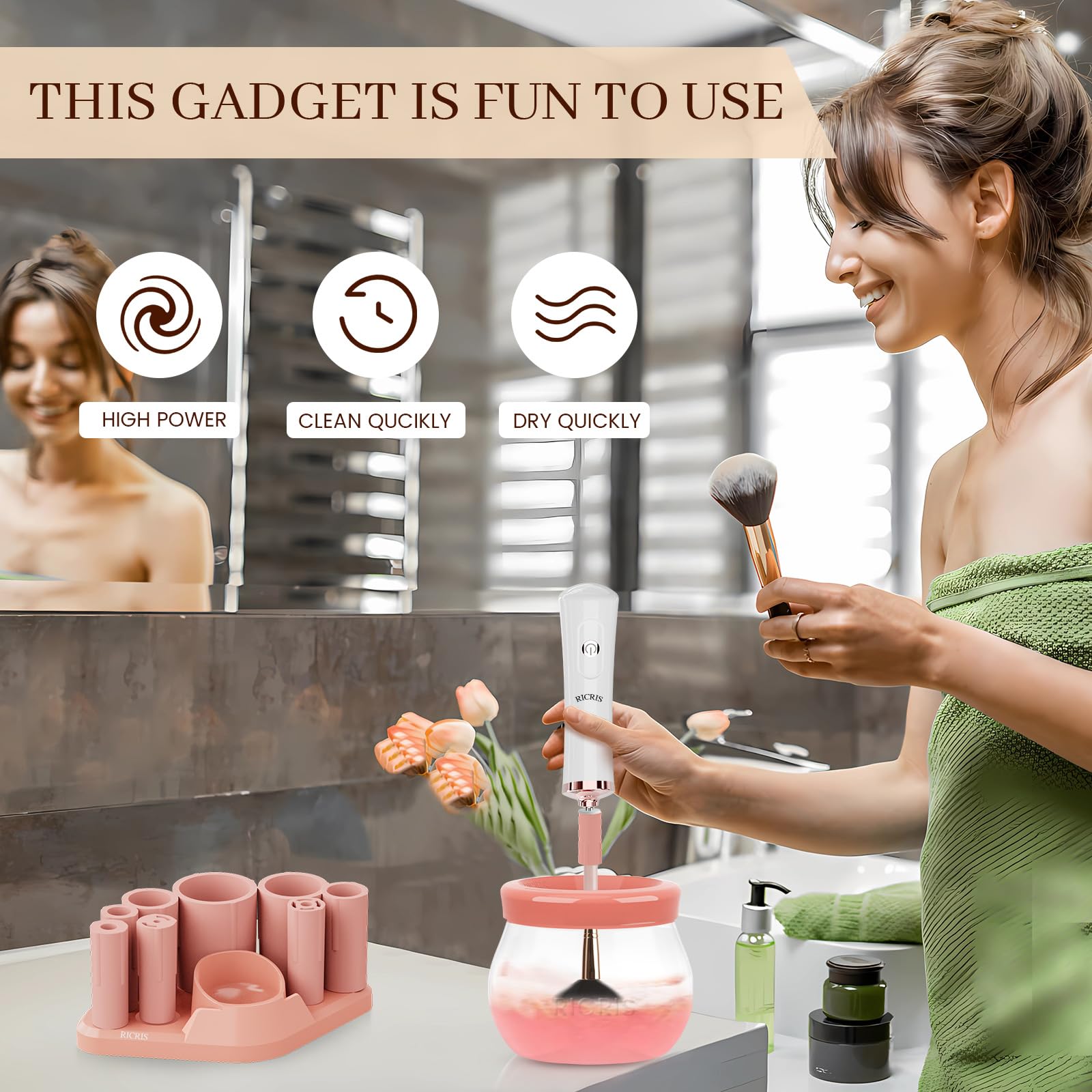 RICRIS splash-proof cup design keeps the vanity clean during cleaning