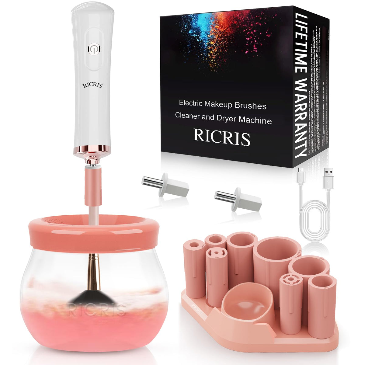 RICRIS electric makeup brush cleaner spinner bowl for quick cleaning action