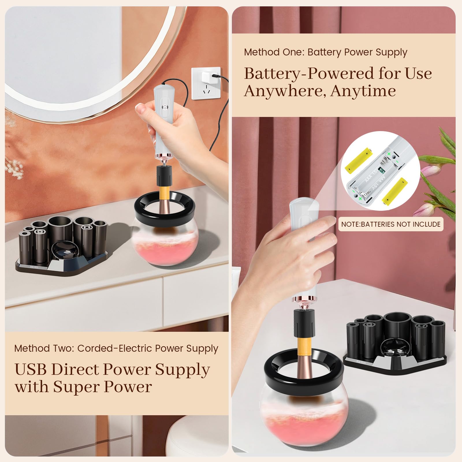 RICRIS Premium Brush Washer splash-proof cap keeps your vanity dry.