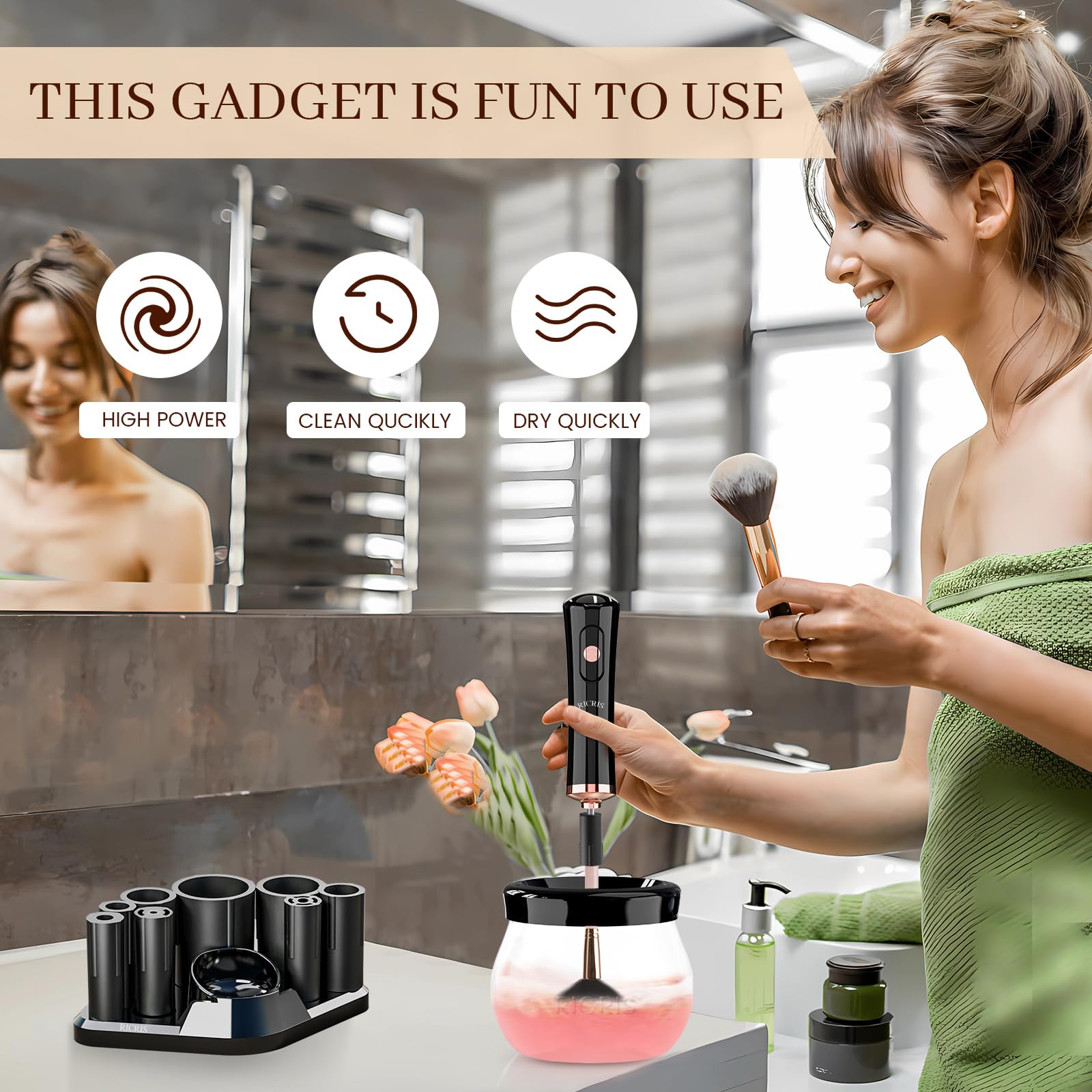 RICRIS rapid drying at 26000rpm speeds up makeup routine