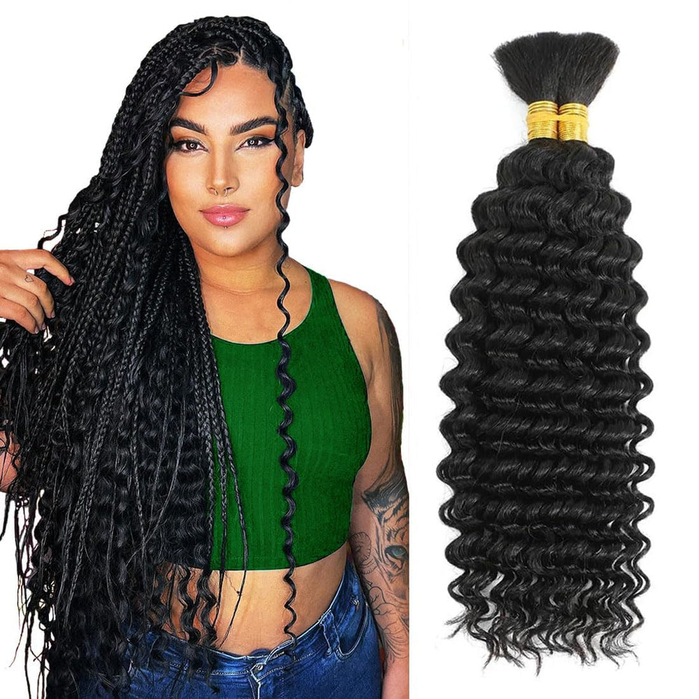 RICROF deep water wave bulk hair in 1B 22-inch for natural braiding texture