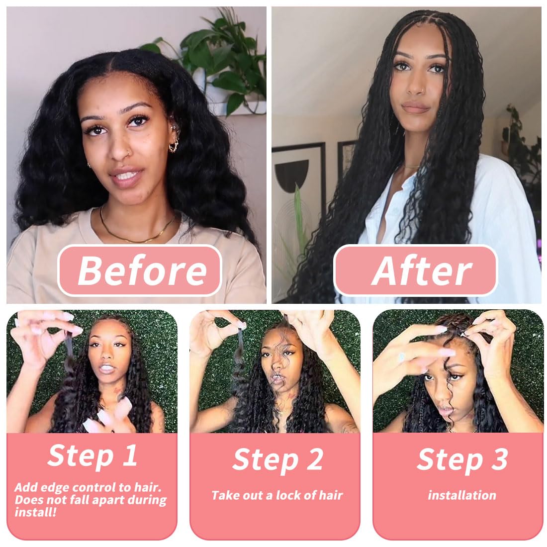 RICROF knotless/boho braids look, lightweight feel that lasts with care