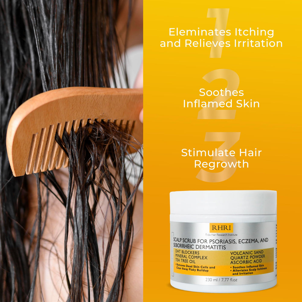 Rida Anti-Fungal Pre-Shampoo Scrub in use, promoting soothing, cleansing routine