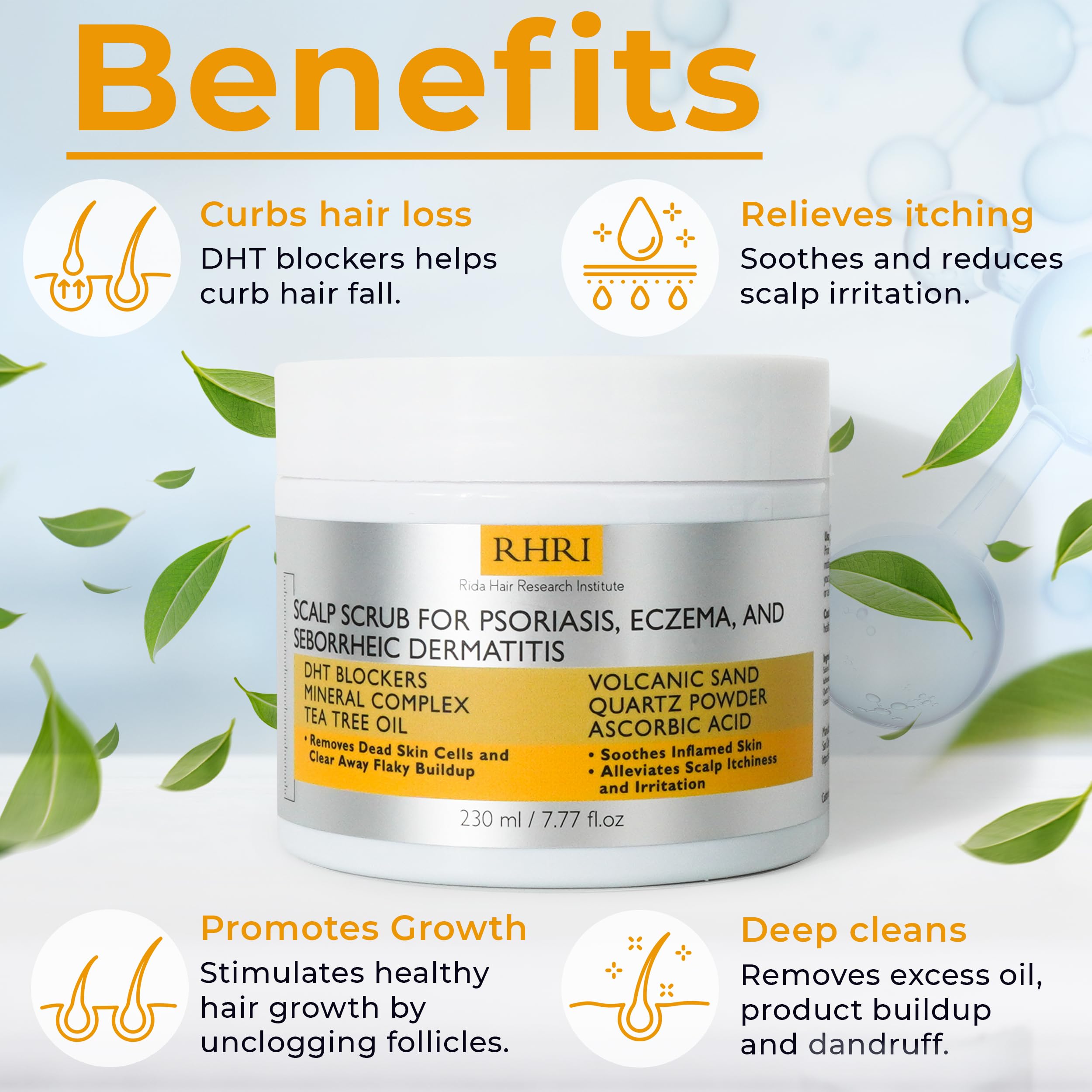 Rida Anti-Fungal Pre-Shampoo Scrub mineral complex highlights nutrient support for scalp