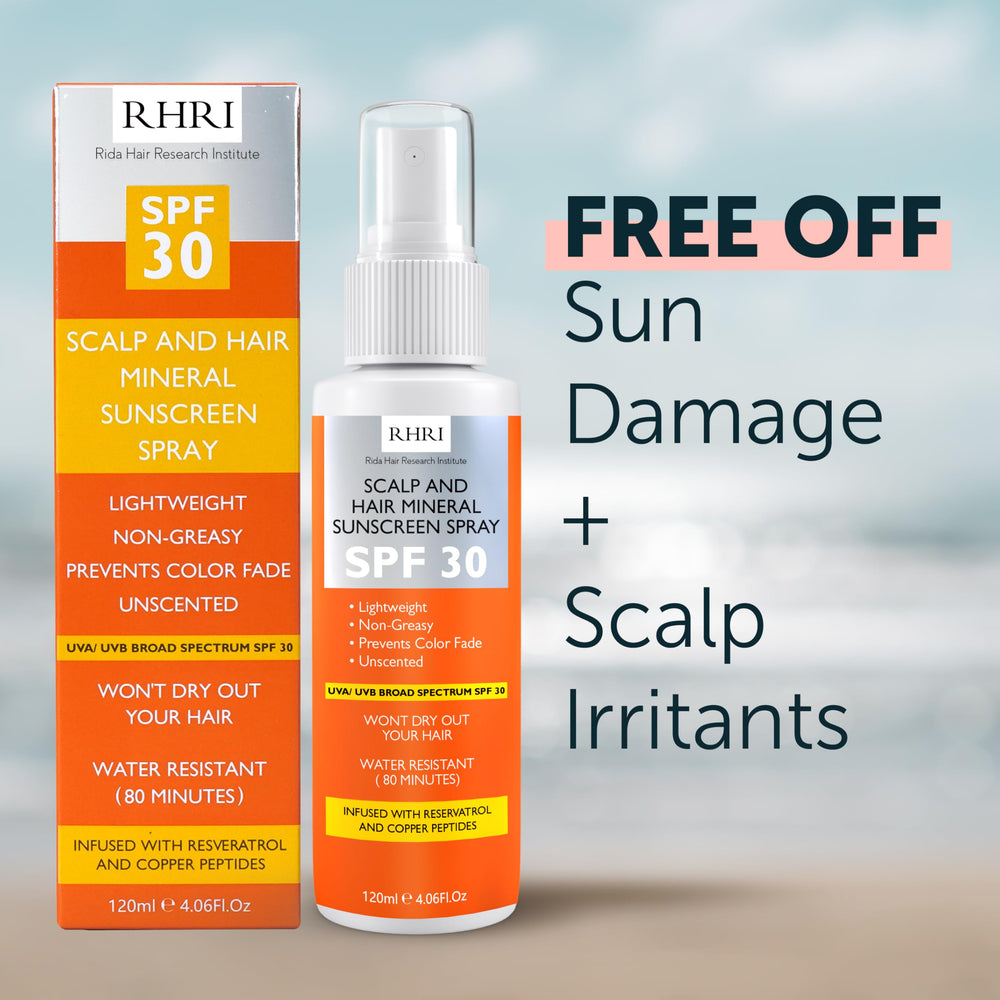 Rida Hair beach-use scenario shows scalp and hair protection under sunny conditions.