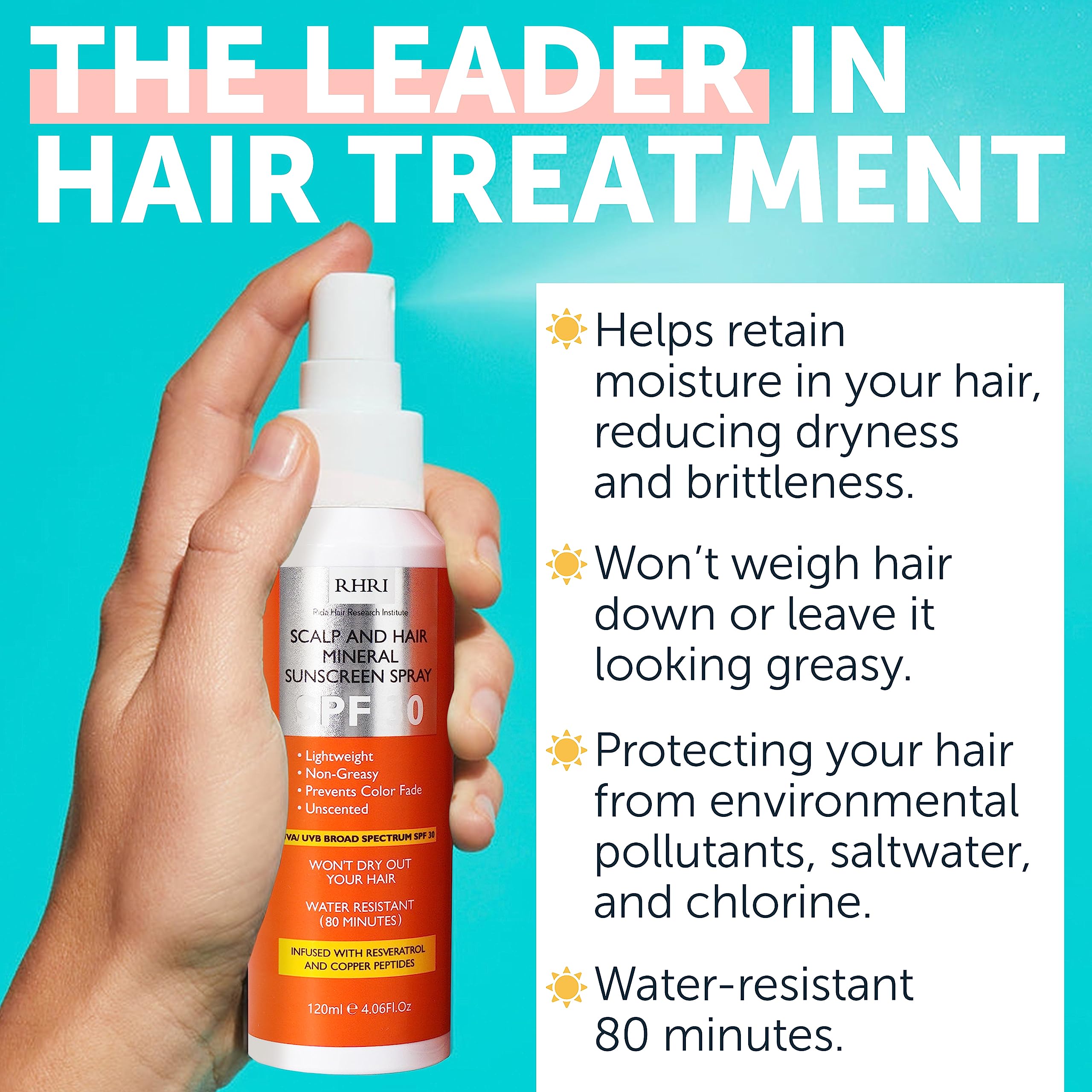 Rida Hair fine mist spray provides easy application with quick-dry, non-greasy finish.