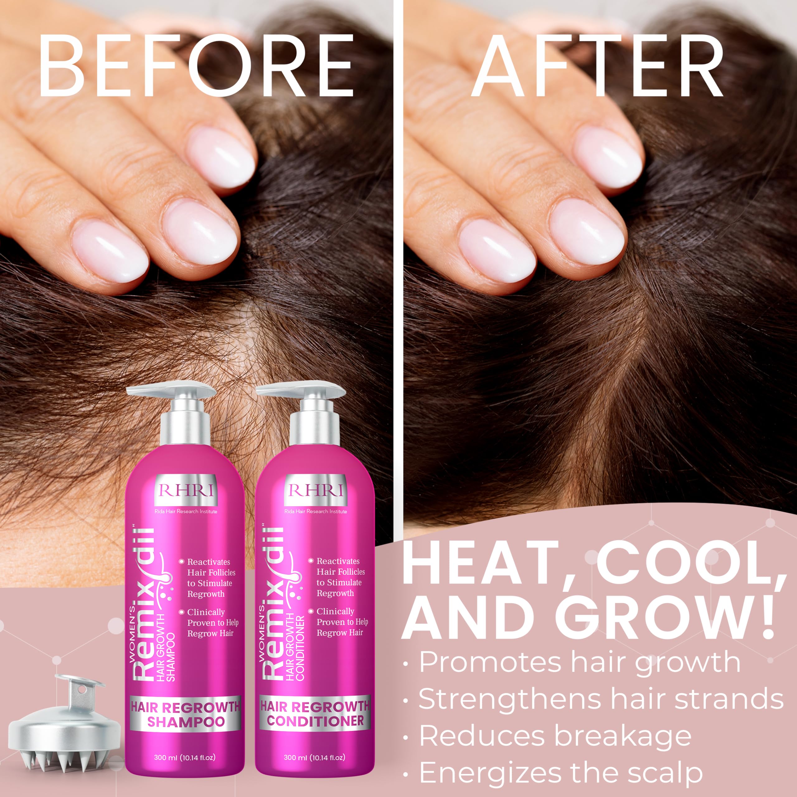 Rida Hair Growth duo delivers thicker, fuller hair texture and density.