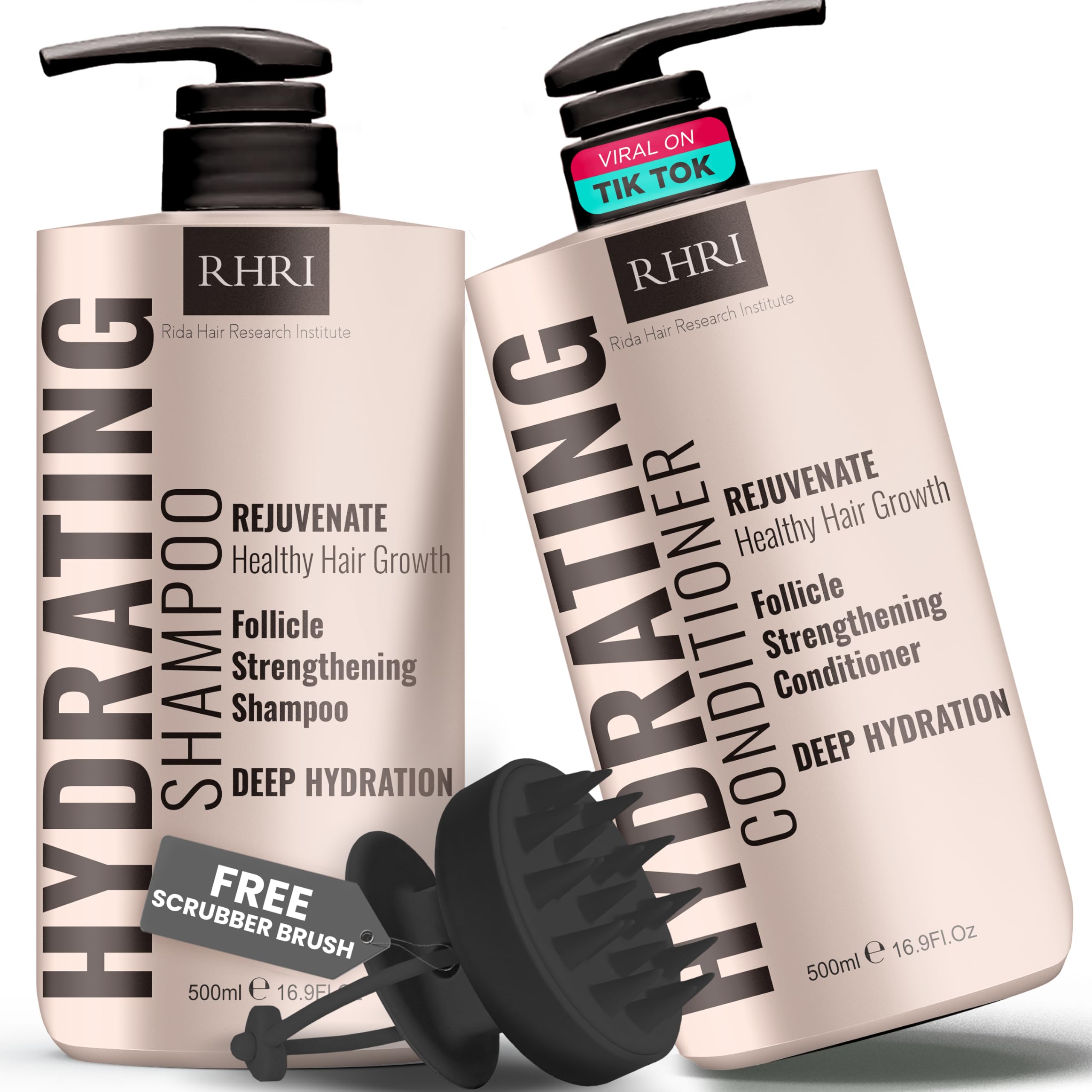 Rida Hair Hydrating Shampoo bottle showcases luxurious moisture for dry strands