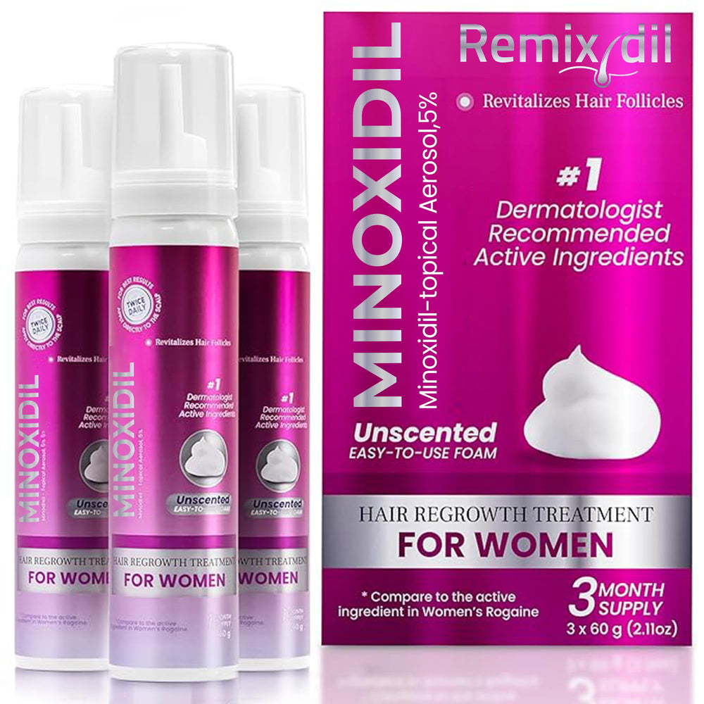 Rida Minoxidil foam application on scalp for daily regrowth support in women.