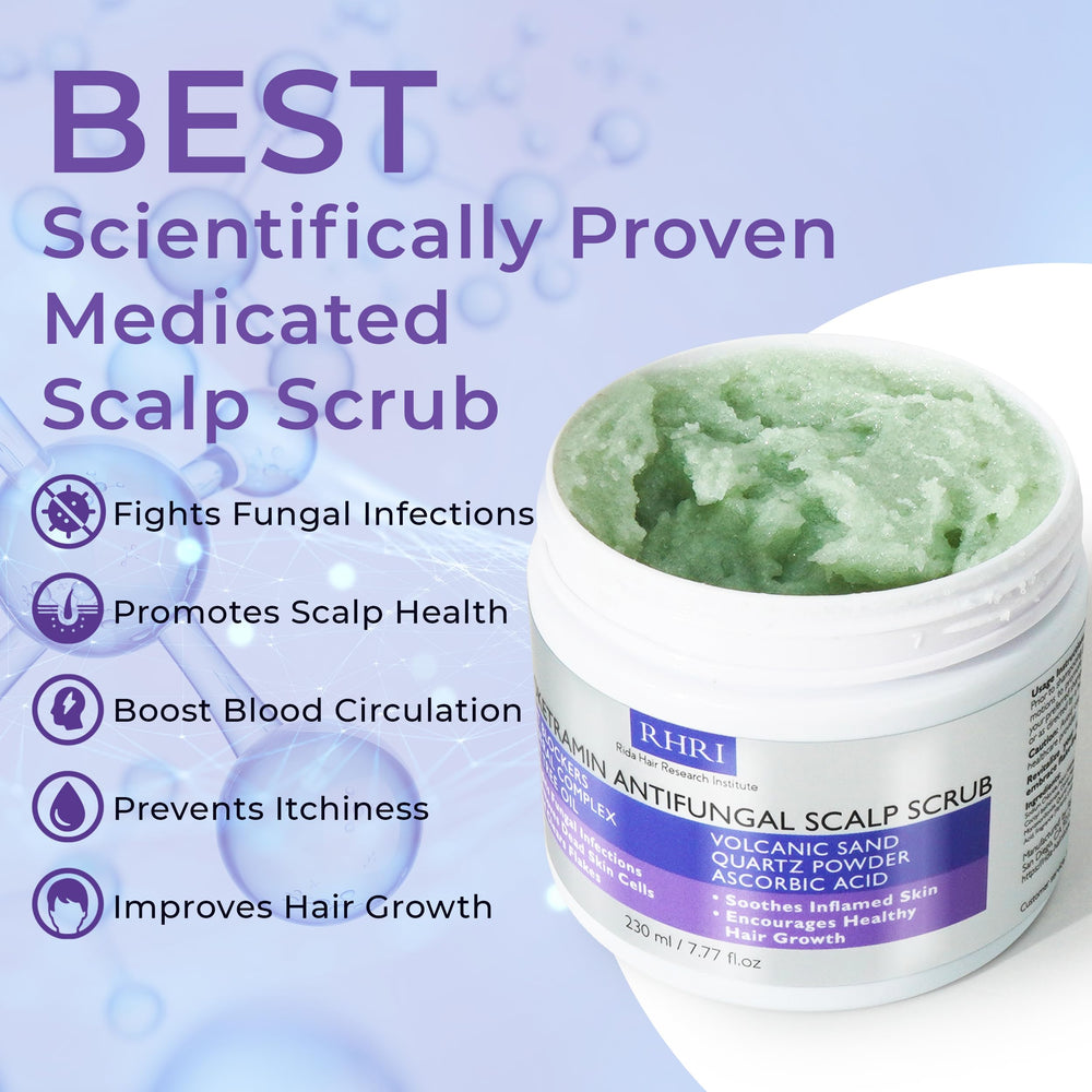 Rida anti-fungal scrub lather promotes a clean scalp feel and itch relief