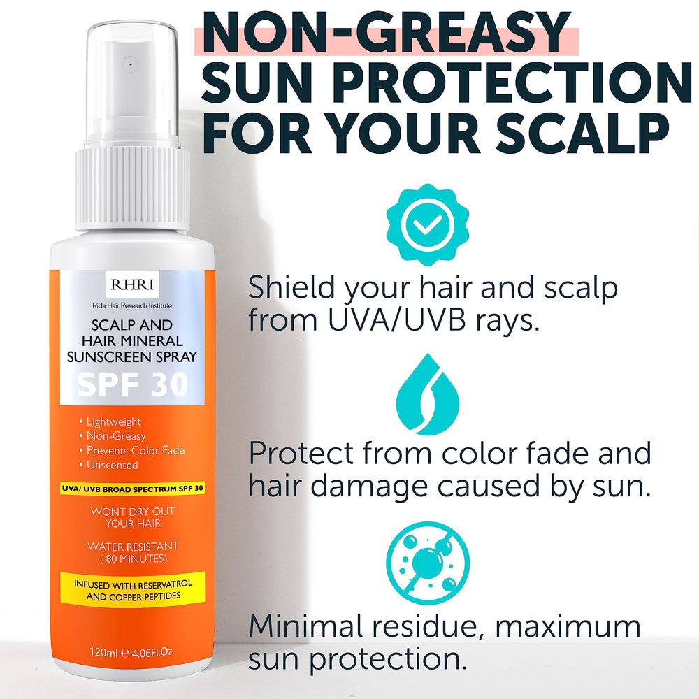 Rida Hair SPF30 coverage on hair shows color-preserving protection in sunlight.