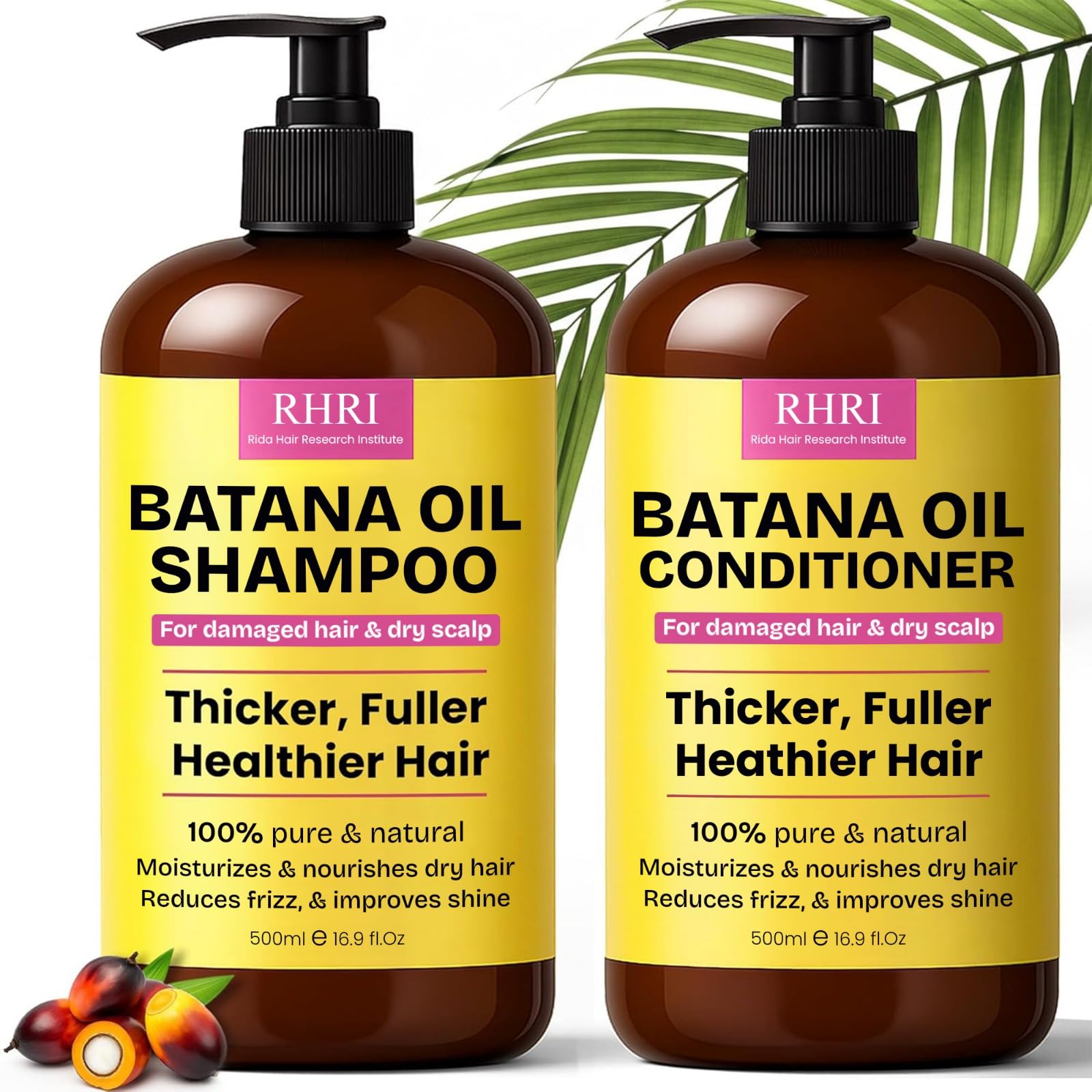 Rida Hair Batana Shampoo bottle demonstrates deep hydration for frizz control.
