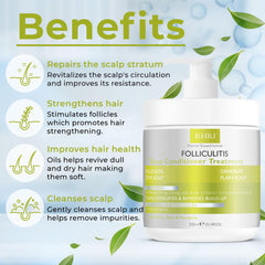 Rida Hair Folliculitis conditioner on damp hair suggests dandruff control and balanced scalp feel.