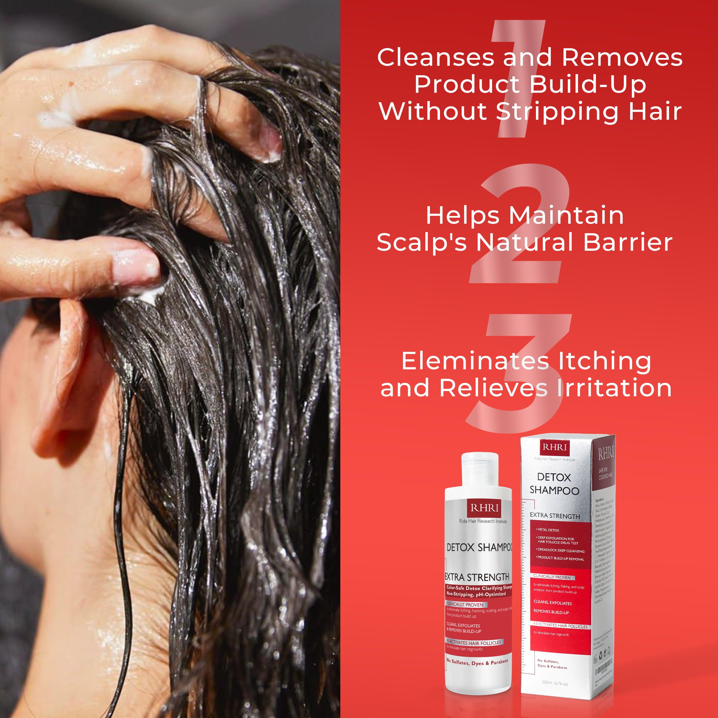 Rida Hair Research Institute Detox colour-safe formula protects vibrancy during cleansing
